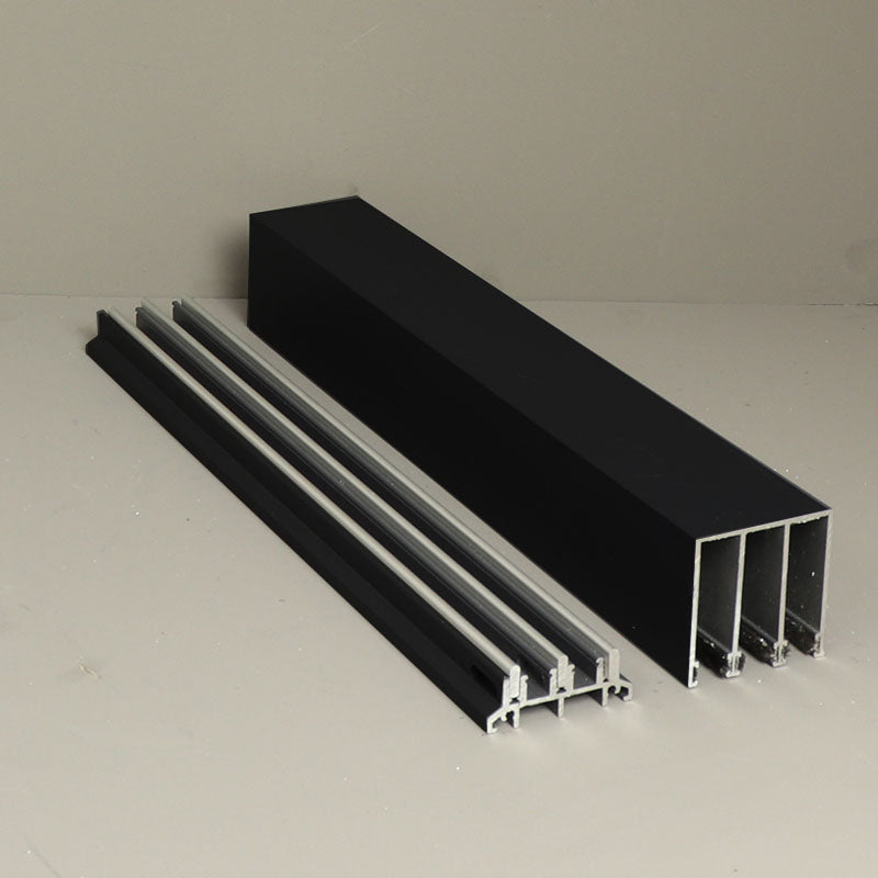 Glass Sliding Door System Track Set In Black / Panels Housed: 3 / Length: 3000mm