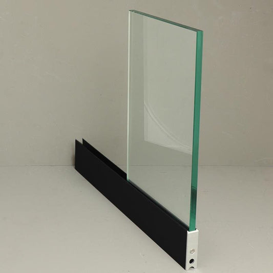 Glass sliding door system panels with black trim/System Height: 2180-2225mm/Panel Width: 820mm