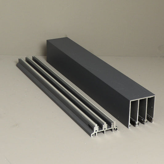 Glass Sliding Door System Track Set In Anthracite / Panels Housed: 3 / Length: 6000mm