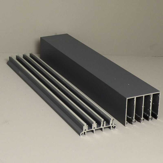 Glass Sliding Door System Track Set In Anthracite / Panels Housed: 4 / Length: 5000mm