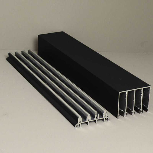 Glass Sliding Door System Track Set In Black / Panels Housed: 4 / Length: 4000mm