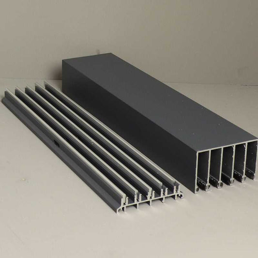 Glass Sliding Door System Track Set In Anthracite / Panels Housed: 5 / Length: 4000mm