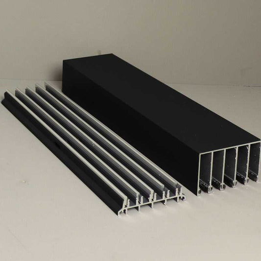 Glass Sliding Door System Track Set In Black / Panels Housed: 5 / Length: 5000mm